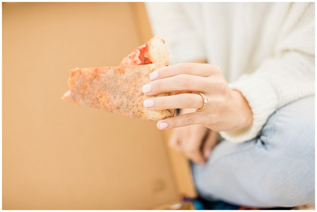 pizza and wine engagement session