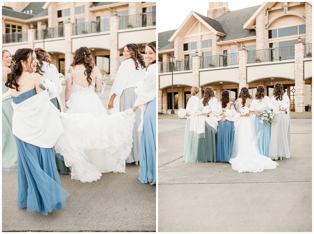 dusty blue mismatched bridesmaids gowns