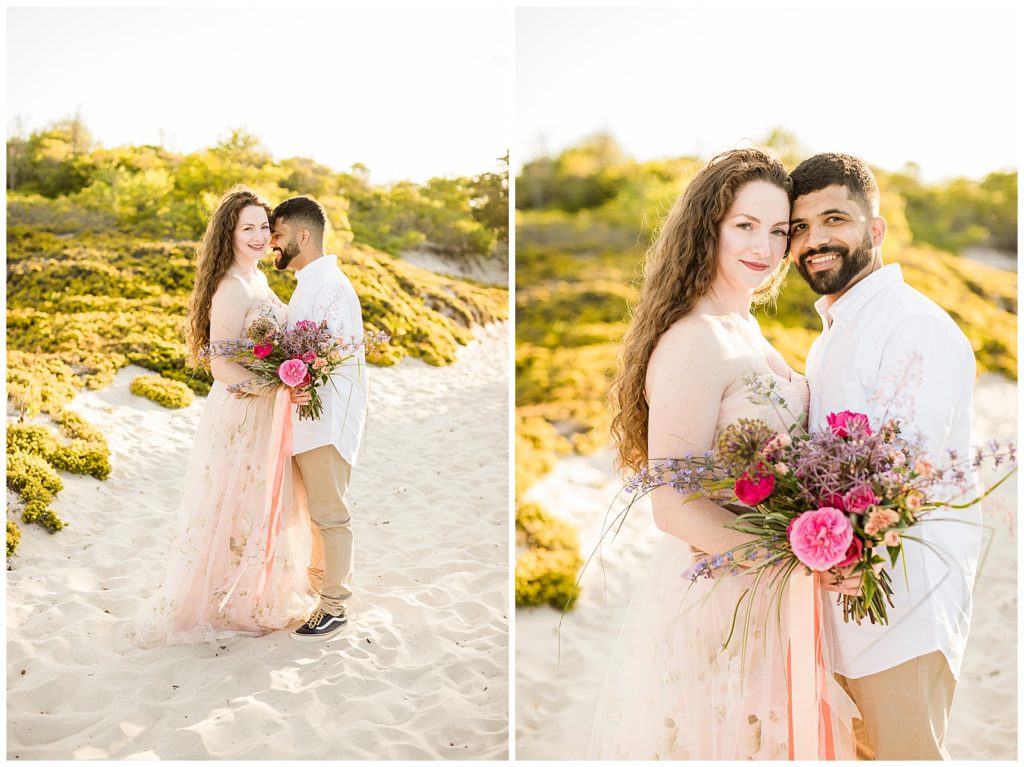 pink and blush beach engagement