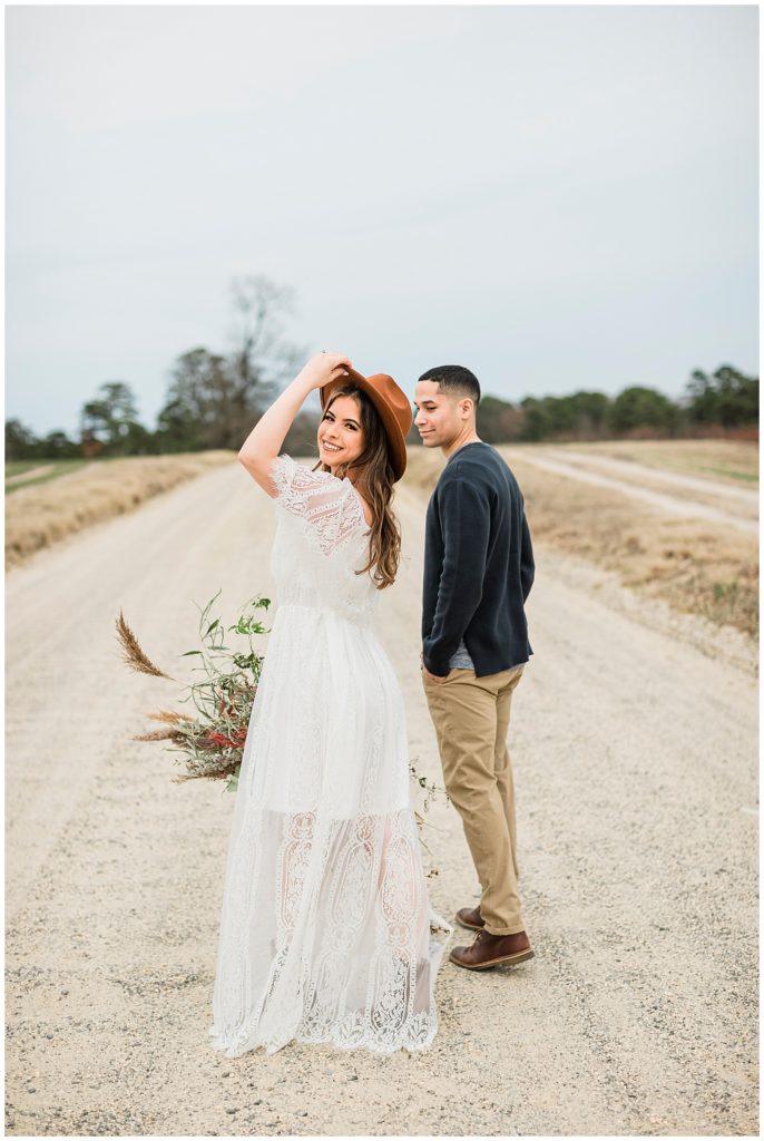 engagement session with hat