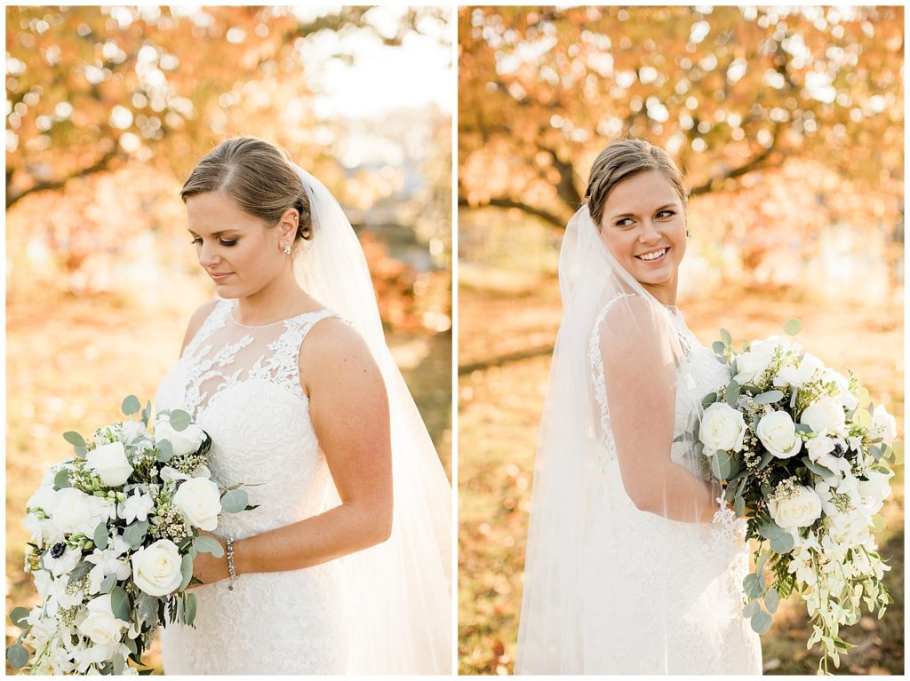 fall wedding photos with colorful leaves nj