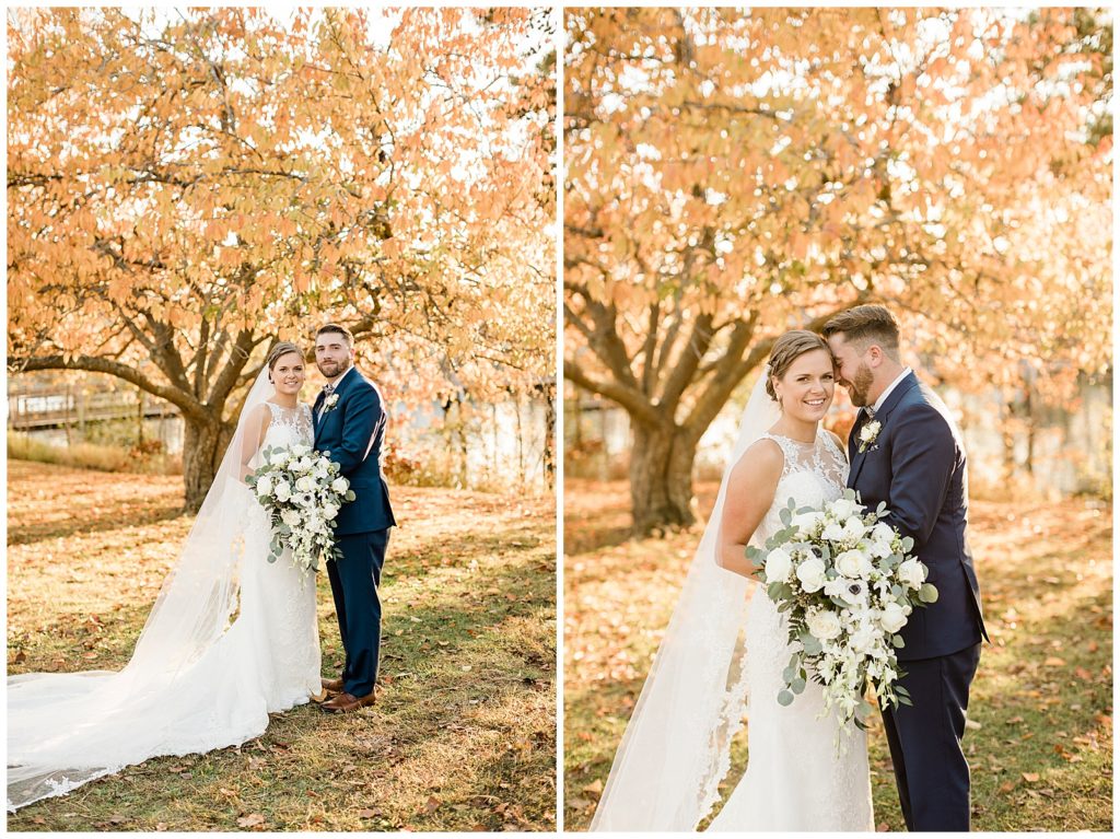 fall wedding photos with colorful leaves nj