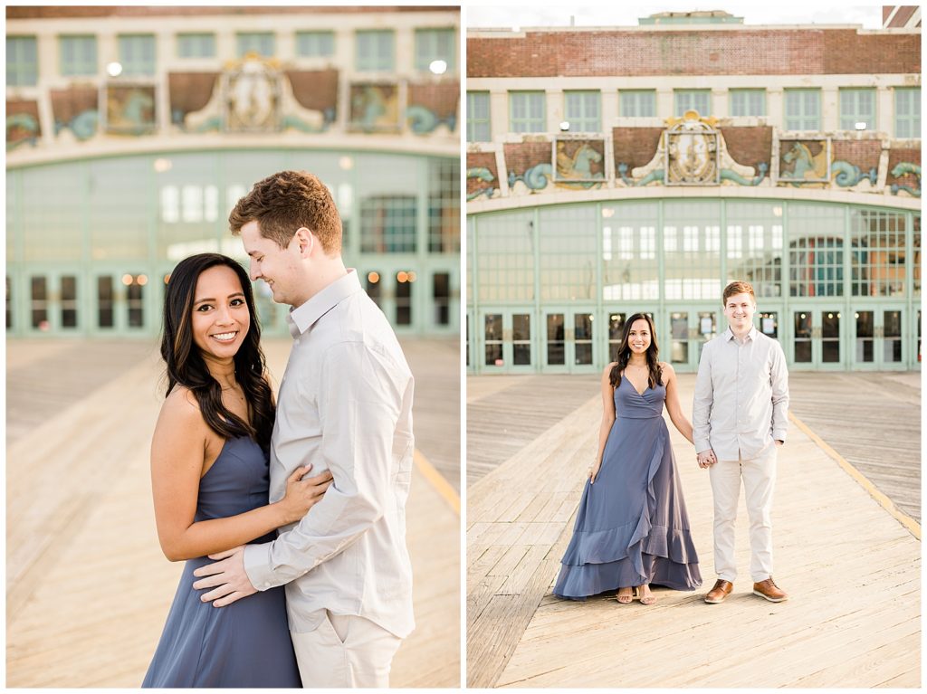 slate blue dress engagement photos