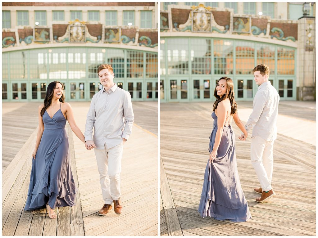slate blue dress engagement photos